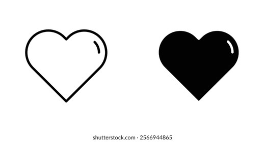 Heart icons. black and white vector set.