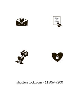heart icons. candle heart, heart envelope and rose heart vector icons set