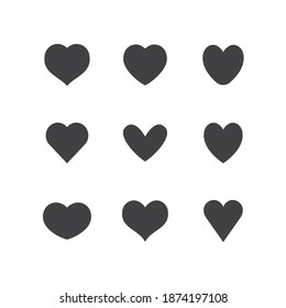 Kollektion von Herzsymbolen. Vektorgrafiken in Form von Herzen. Liebe , Fürsorge und Valentinstag Symbol.