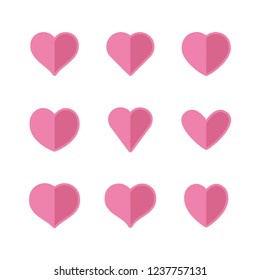 Heart icons, concept of love. Flat isolated vector set