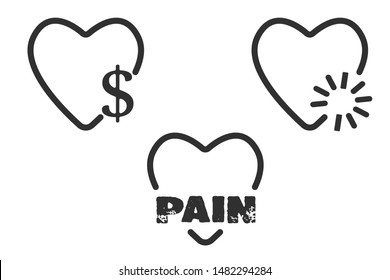 Heart icons, concept of love, linear icons thin grey line