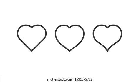 heart icons, concept of love, linear icons thin grey outline
