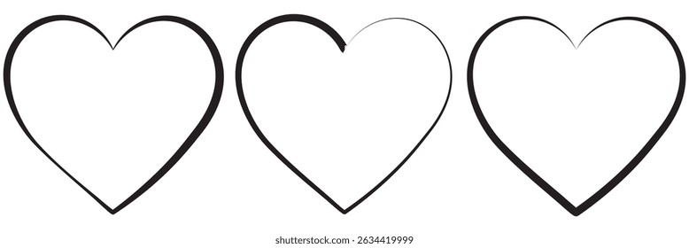 Heart icons, concept of love, linear icons thin black line. Heart line isolated on white background. 