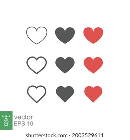 Heart icons, concept of love symbol icon set. Collection of heart illustration. Linear, thin, grey line, solid and red colour Vector illustration. Design on white background. EPS 10