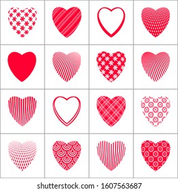 Heart icons. Design elements set for Valentine's card. Vector art.
