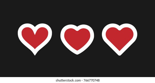 Heart icons, different shapes, red with white border, love symbol