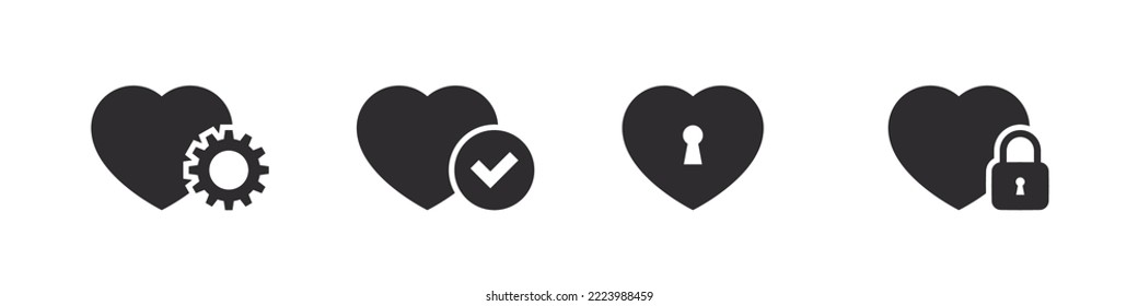 Heart icons with different signs. Heart icon shape. Vector illustration