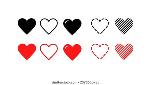 Heart icons. Different styles, set of hearts for design, heart icons. Vector icons