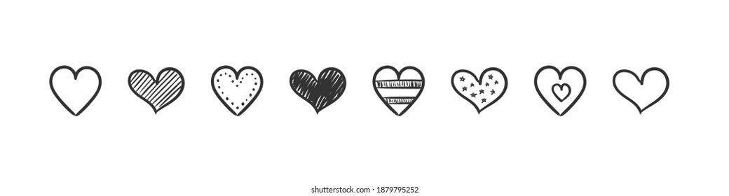 Heart icons doodle  Hand drawn icons  Hand Drawn marker hearts isolated white background  vector illustration