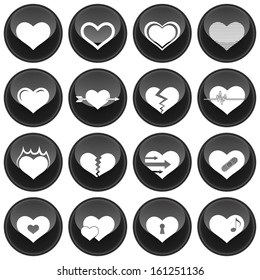 Heart Icons Glossy Button Icon Set