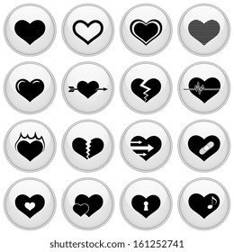 Heart Icons Glossy White Button Icon Set