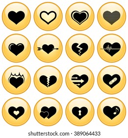 Heart Icons Gold Button Icon Set