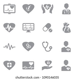 Heart Icons. Gray Flat Design. Vector Illustration. 