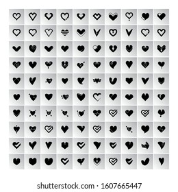  heart icons in gray square buttons set