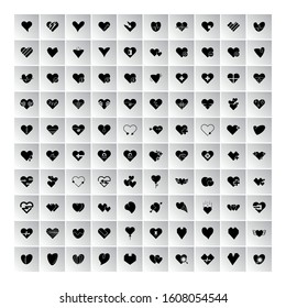  heart icons in gray square buttons set