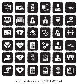 Heart Icons. Grunge Black Flat Design. Vector Illustration.