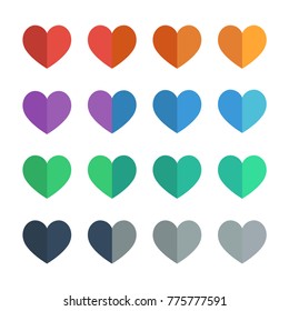 Heart icons in halves flat UI colors vector illustration set