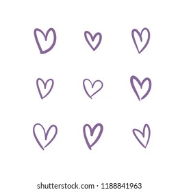 Heart icons, hand drawn love symbols, vector set