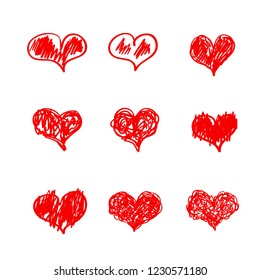 Heart icons hand drawn sketch set for Valentine's Day, Mother's Day cards, flyers, brochures, posters, banners etc. Vector holiday design