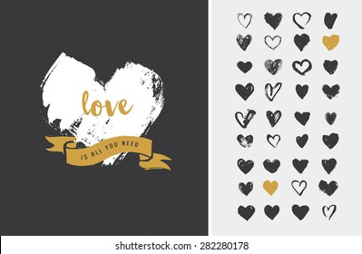 Heart Icons, hand drawn icons for valentines and wedding