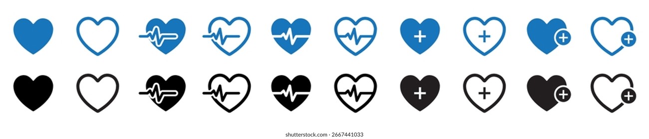 heart icons. Heartbeat icon. heart icons solid and line icons. vector icons. eps file.