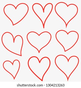 Iconos del corazón, conjuntos de corazones, símbolos vectoriales lineales delgados del corazón. Dibujo cardíaco