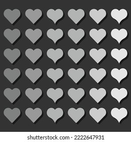 The heart icons are isolated on a dark background. Dark and gray hearts. web icons for applications and programs. Vector graphics