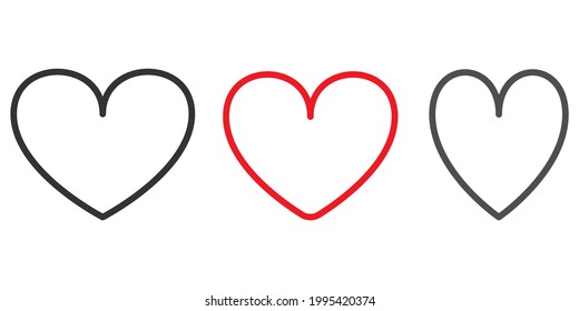 Heart Icons isolated on White Background. Symbol of Love. Flat Line Vector Illustration. Simple Icon Design Template Elements.