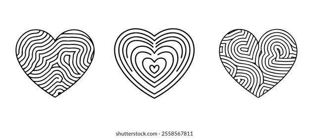 Heart Icons isolated on White Background. Symbol of Love. Flat Line Vector Illustration. Simple Icon Design Template Elements.