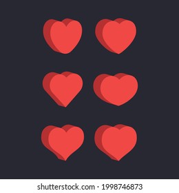 Heart icons. Isometric flat design 3d style. Love and romance symbol set.