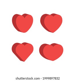 Iconos del corazón. Diseño plano isométrico estilo 3d. Conjunto de símbolos de amor y romance.