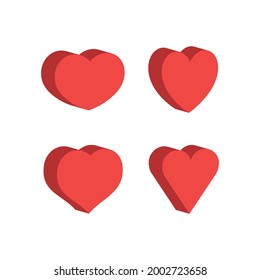 Iconos del corazón. Diseño plano isométrico estilo 3d. Conjunto de símbolos de amor y romance.