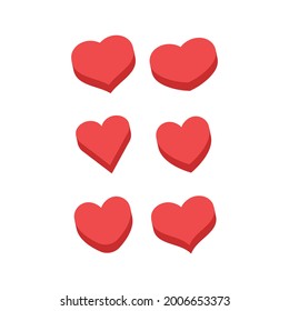Iconos del corazón. Diseño plano isométrico estilo 3d. Conjunto de símbolos de amor y romance.