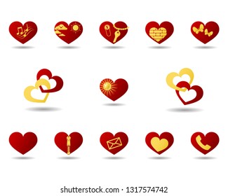 Heart icons large set isolated on white background. Collection of flat hearts with gradient for web site, poster, placard, wallpaper and Valentine's day. Creative art, modern design concept. Vector.