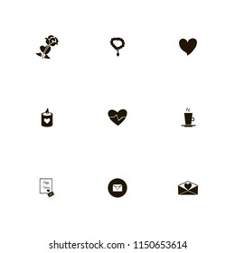 heart icons. latte cup, heart, candle heart and rose heart vector icons set