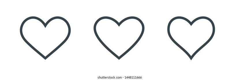 Heart Icons, Linear Symbols Drawn With Thin Grey Line. Vector Illustration Set. Simple Hearts Drawings.  Concept Of Love Logo.