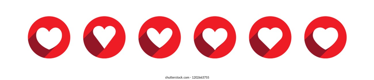 Heart icons with long shadow inside a circle, vector set