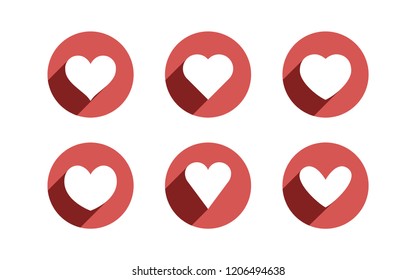 Heart icons with long shadow inside a circle, love symbol vector collection