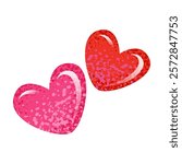 Heart icons. Love symbol for Valentines day and Mother day decor. Textured hand drawn red and pink hearts for love cards, website banners, social media design, and stickers. Vector illustration
