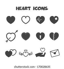 heart icons, mono vector symbols