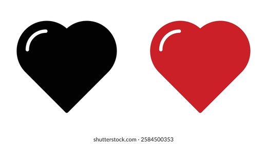 Heart icons pack in black and colored version