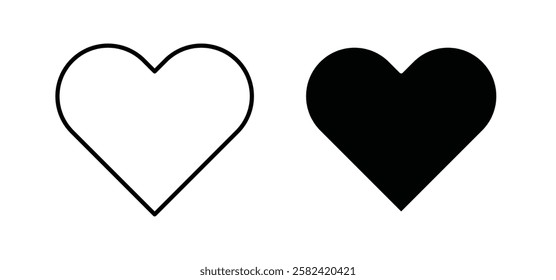 Heart icons pack vectors in black flat and strokes