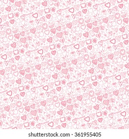 Heart icons pattern background.Valentine,wedding,love symbols backdrop.Retro heart love vector decoration.Hand drawing doodle vector,cartoon set.For wrapping paper,wallpaper,fabric.Pink outline