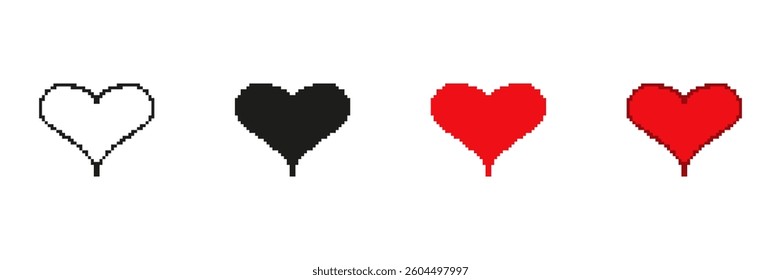 Heart Icons Pixelated Icon Set. Pixel Art Symbol Collection Of Heart Icons Including Black And Red Hearts. Isolated Vector Illustration.