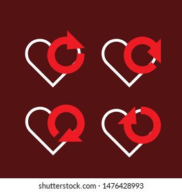 Heart icons with refresh circular arrow