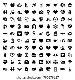 Heart icons. set of 100 editable filled heart icons such as pillow with heart on it, house, heart with arrow, broken, engagement ring