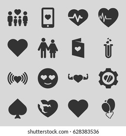 Heart icons set. set of 16 heart filled icons such as Spades, heart, emot in love, family, love letter