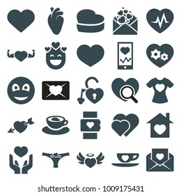 Heart icons. set of 25 editable filled heart icons such as hearts, heart rate watch, heart with muscles, love letter, smiley