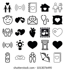 Heart icons. set of 25 editable filled and outline heart icons such as i love you, emot in love, gay couple, love letter, bow, stethoscope
