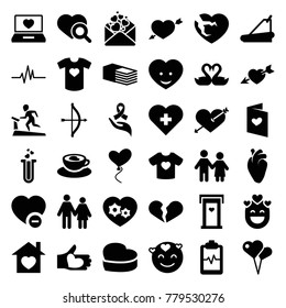 Heart icons. set of 36 editable filled heart icons such as door with heart, heart with arrow, emot in love, bow, couple, treadmill, bandage, minus favorite, love letter